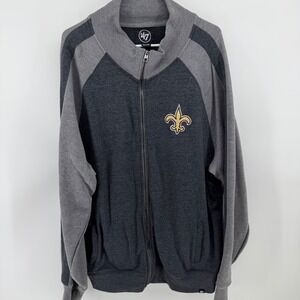 47 Brand New Orleans Saints NFL Track Jacket Mens XXL Gray Full Zip Fleur De Lis